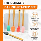 Cheer Collection Mini Silicone Spatula Set – 5-Piece Wooden Handle Kids Baking Tools, Non-Stick Mini Spatula for Baking, Cooking, Cake Decorating & Family Kitchen Fun