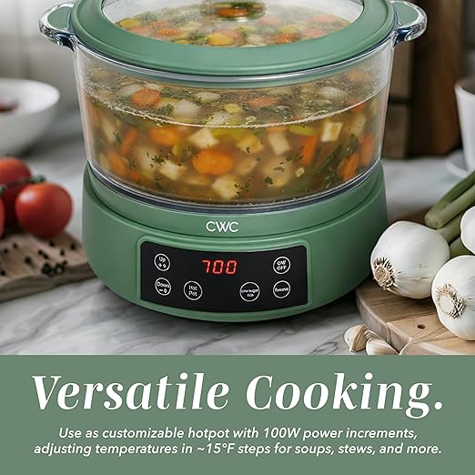 COOK WITH COLOR 3L Glass Mini Low Carb Rice Cooker – Holds 2 Cups Raw/Makes 6 Cups Cooked with Auto Lift Filter Basket, Hotpot & Steamer for Rice, Grains, Digital Panel with Keep Warm, Dark Sage