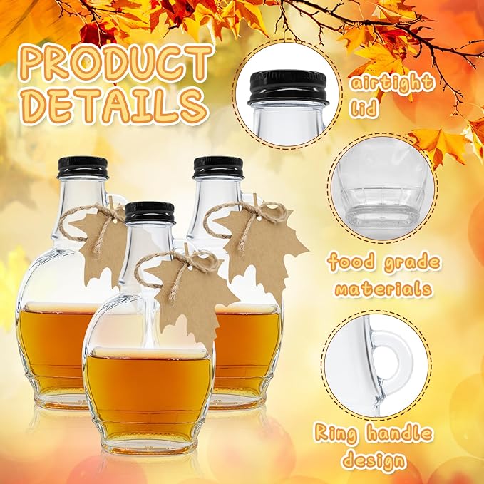 5 oz Glass Maple Syrup Bottles with Tags,Clear Glass Bottles with Aluminum Lids and Loop Handle, Maple Syrup Jars Storage for DIY Whiskey Sauce Vanilla Gifts (6)