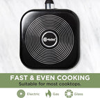 Ecolution Artistry Nonstick Square Griddle, Easy To Clean, Comfortable Handle, Even Heating, Dishwasher Safe Pots and Pans, 11-Inch, Black