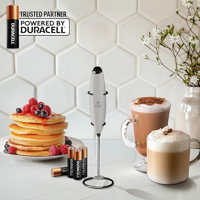 Zulay Kitchen Powerful Milk Frother Wand With 4 AA Duracell Batteries - Ultra Fast Handheld Drink Mixer - Electric Whisk Foam Maker for Coffee, Lattes, Cappuccino, Matcha & Creamer - Gray & Black