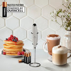 Zulay Kitchen Powerful Milk Frother Wand With 4 AA Duracell Batteries - Ultra Fast Handheld Drink Mixer - Electric Whisk Foam Maker for Coffee, Lattes, Cappuccino, Matcha & Creamer - Gray & Black