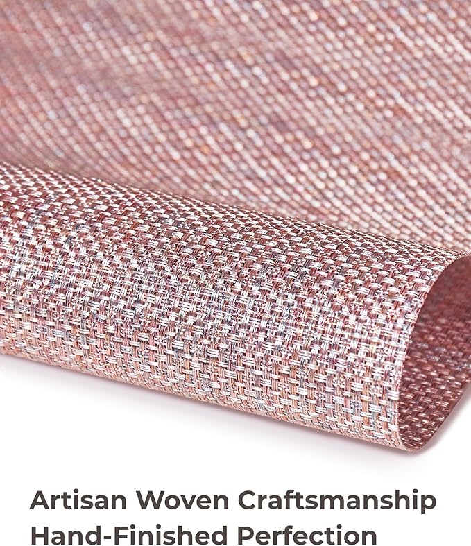 Leetaltree Luxury Pink Iridescent Placemats Set of 12 - Waterproof Washable for Wedding, Anniversary, Festive and Daily Use - Sparkling Table Mats Table Decor - Hand-Cut
