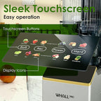 Cold Press Juicer, Touchscreen Juicer Machines with Wide Feed Chute, Stainless Steel Masticating Juicers Easy to Clean, Ergonomic Operational Panel Design, High Juice Yield, Gray