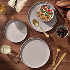 E-far 24-Piece Ceramic Dinnerware Sets, Plates and Bowls Sets for 8, Stoneware Dishware Dishes Set with Terracotta Base, Chip & Scratch Resistant, Microwave & Dishwasher Safe, Speckled Khaki