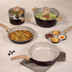 CAROTE 21 PCS Ceramic Cookware Set, Pots and Pans Set Non Stick, Pot and Pan Set with Frying Pan, Induction Ready Cooking Set for Kitchen, PFOS/PFOA/PFAS Free, Brown