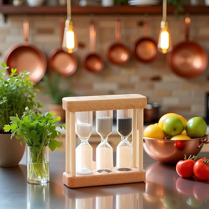 Khaki Creative 1/3/5 Minute Wooden Sand Glass Hourglass Timer Clock Home Decor Kitchen Tools Gift for Simple Style Thermometers and Timers, Brown