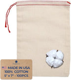 Celestial Gifts Muslin Bags - 100% Cotton Drawstring Bags Medium 100pcs, 5x7, Reusable Tea, Coffee, Jewelry, Gift, Spice Pouch and Sachet Bag - Made in USA - (Red Hem and Drawstring)