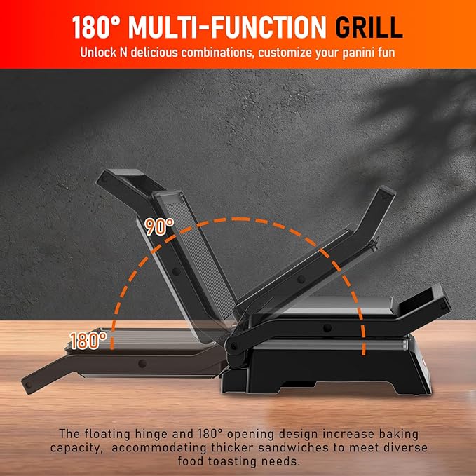 Panini Press Grill, 1200W Sandwich Maker with Non-Stick Plates, Standard 2-Slice Sandwich Press Electric Indoor Grill, Opens 180° to Fit Any Size of Food, Removable Drip Tray, Stainless Steel, Sliver