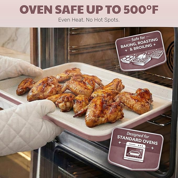 Gotham Steel 6 Pc Stackable Baking Pans Set, 70% Space Saving Design, Ceramic Bakeware Sets Non Toxic Made Without PFOA PFOS, with Baking Sheet Tray, Cake & Muffin Pans, Oven & Dishwasher Safe