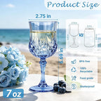 Plastic Wine Glasses, Plastic Goblets Vintage Style Cordial Unbreakable Drinking Glasses,Reusable Drinkware for Wedding Reception, Grand Event Party Supplies(12, Blue)