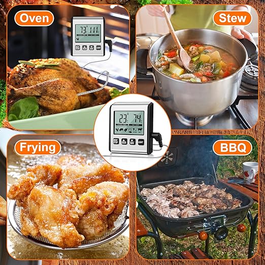 Relaxweex 2 Pcs TP710 Digital Cooking Meat Thermometer, Large LCD Backlight Food Thermometer with Stainless Steel Probe and Timer for Kitchen Oven BBQ Grilling Deep Fry Smoker