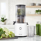 Omega Cold Press Juicer - Hands Free Vegetable and Fruit Masticating Juicer Machine with 68-oz. capacity, Extra Large Hopper for No-Prep and Whole Recipe Batch Juicing, Easy Clean, 150-Watts, White