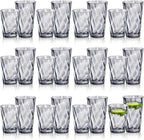 LemonRoad 24 Pack Reusable Plastic Drinking Glasses Set - 20oz & 13.5oz Stackable Tumbler, Shatter-resistant Highball Cups for Water, Cocktail, Iced Coffee, Indoor Outdoor Use, BBQ, Patio, Pool (Grey)