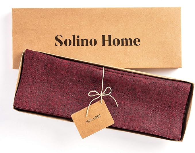 Solino Home Linen Placemats Set of 4 - Red Garnet Placemats 14 x 19 Inch - 100% Pure Linen Table Mats for Valentines, Holiday, Winter, New Year - Athena