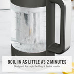 Martha Stewart  Electric  Kettle with Removable Stainless Steel Tea Infuser, Glass Carafe 1.7L (7 Cups), Hot Water Boiler, 4 Presets, Keep Warm & Auto Shut-Off, Cordless 360° Swivel Base, Caviar Gray
