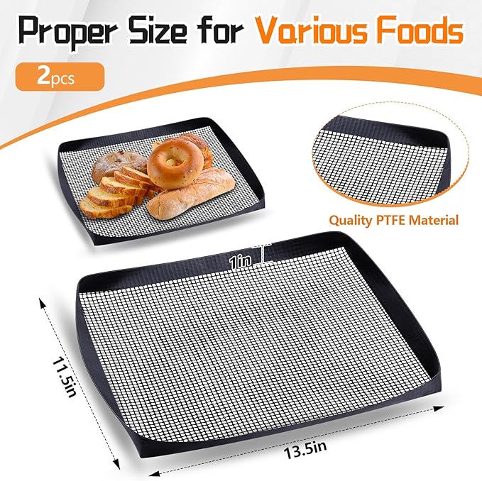 Teenyyou 2 Pcs 13.5 x 11.5 Inch PTFE Mesh Oven Baskets Air Fryer Basket for Oven Non-stick Air Fryer Basket Cooking Trays Replacement for Baking Chips Chicken Wings Bread Heating