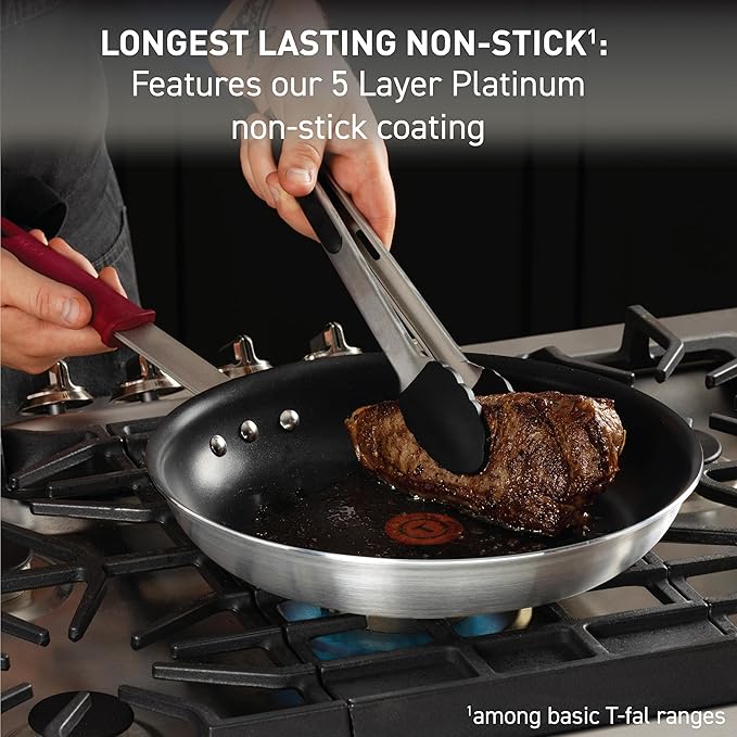 T-Fal Professional VX3 Brushed Nonstick with Stainless Steel Handle Cookware Set 8 Piece, Oven Broiler Safe 400F, Cookware, Pots and Pans, Restaurant & Business Grade, Certified NSF and CBA, Black