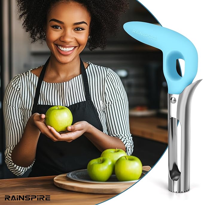 Rainspire Apple Corer Tool Kitchen Apple Core Remover Stainless Steel Comfortable Nonslip Handle, Dishwasher Safe, Blue