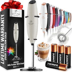 Zulay Kitchen Powerful Milk Frother Wand With 4 AA Duracell Batteries - Ultra Fast Handheld Drink Mixer - Electric Whisk Foam Maker for Coffee, Lattes, Cappuccino, Matcha & Creamer - Gray & Black