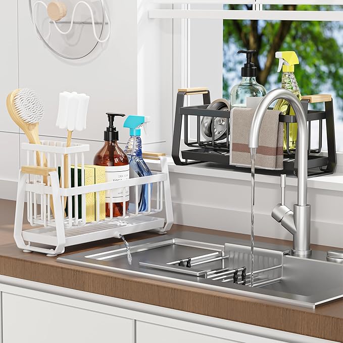 Doasuwish Sponge Holder for Kitchen Sink with Dish Brush Holder, Rustproof 304 Stainless Steel Sink Caddy for Kitchen Countertop Accessories & Storage