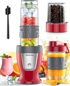 Smoothie Blender, 650W Personal Blenders for Shakes and Smoothies with Grinder Cup & 2 BPA-Free Portable Cups (20oz+14oz), Portable Blender for Juices, Smoothies Maker for Kitchen, Red
