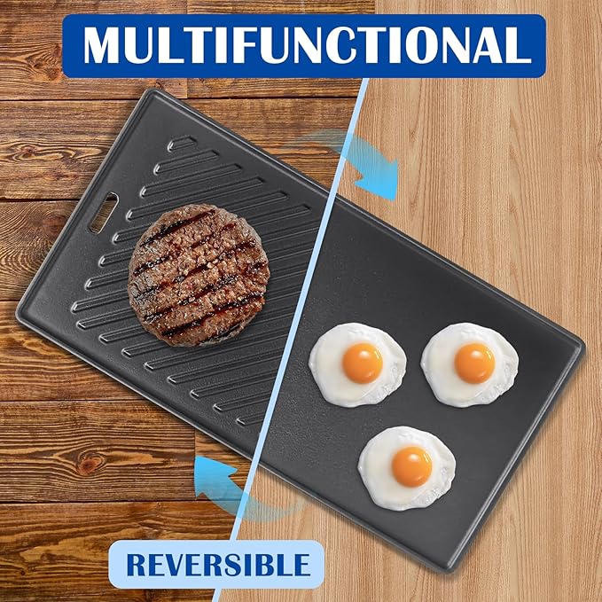 SafBbcue A005 Cast Iron Griddle for Monument Grill 14633, 25392, Mesa400, Mesa200S Replacement Parts, Reversible Grill Plate for Mesa220, Mesa200R, Mesa200B, Mesa200G, Mesa425 Gas Grill Accessories