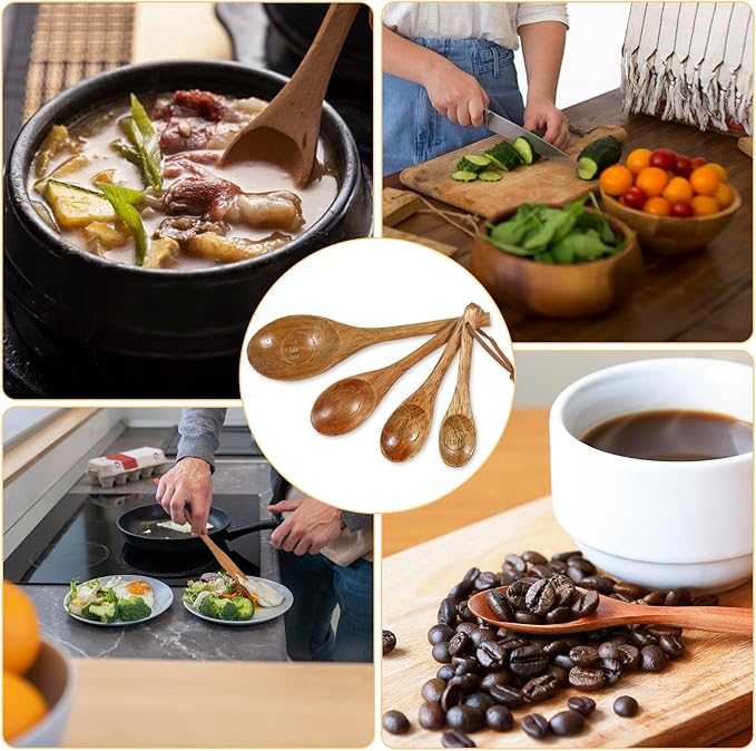 Set of 4 Wooden Measuring Spoons Measuring Spoons Cups Baking Utensil Natural Wooden Measuring Set for Dry Ingredients Coffee Powder (1TBSP+1TSP+1/2TSP+1/4TSP)