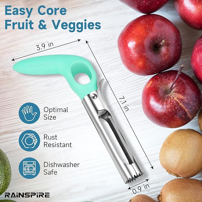 Rainspire Apple Corer Tool Kitchen Apple Core Remover Stainless Steel Comfortable Nonslip Handle, Dishwasher Safe, Mint Green