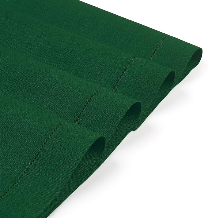 D'Moksha Homes Linen Placemats Set of 4 - Classic Hemstitch Forest Green Placemats 14 x 19 Inch - 100% Pure Linen Table Mats for Winter, Holiday, New Year - Handcrafted and Machine Washable