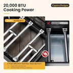Captiva Designs 17 Inch 2 Burner Portable Propane Gas Griddle Grill with Lid, Outdoor Foldable Flat Top Grill with Stand for Barbecue, Camping and Tailgating