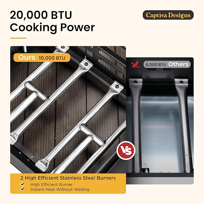 Captiva Designs 17 Inch 2 Burner Portable Propane Gas Griddle Grill with Lid, Outdoor Foldable Flat Top Grill with Stand for Barbecue, Camping and Tailgating