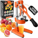 Zulay Kitchen Cast Iron Juicer - Easy-to-Clean Heavy-Duty Manual Juicer, Professional Citrus Juicer - Stainless Steel Lemon Squeezer - Manual Citrus Press & Orange Squeezer - Orange Juicer (Orange)