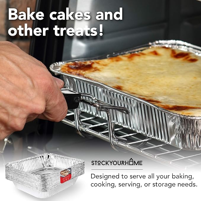 Stock Your Home Aluminum Pans 9x13 Disposable Foil Pans (10 Pack) - Half Size Steam Table Deep Aluminum Trays - Tin Foil Disposable Pans Great for Cooking, Heating, Storing, Prepping Food