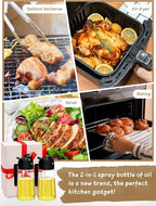 Kitchen Gadgets Oil Sprayer for Cooking 2pcs,Oil Dispenser for Kitchen,2 in 1 Oil Dispenser and Oil Sprayer,16oz Olive Oil Dispenser Bottle for Air Fryer,Salad, Grill (Black Kitchen Accessories)