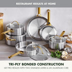 GreenPan Stainless Steel Tri-Ply Reserve 10 Piece Cookware Pots and Pans Set, Multiclad, Induction, Oven & Broiler Safe to 600°F, Heat Responsive Core, Dishwasher Safe, Glass Lids