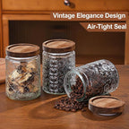 2-Pack 24 OZ Vintage Glass Jar with Lid, Airtight Food Storage Canisters with Bamboo for Kitchen Counter Pantry, Ideal for Coffee, Candy, Tea, Oats, Sugar, Cookies Decorative Jars