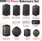 BIEAMA 13-Piece Baking Pans Sets, Nonstick Bakeware Sets, BPA-Free Carbon Steel Stackable, Cookie Sheet, Cake, Loaf, Pizza & Muffin Pan, Grey