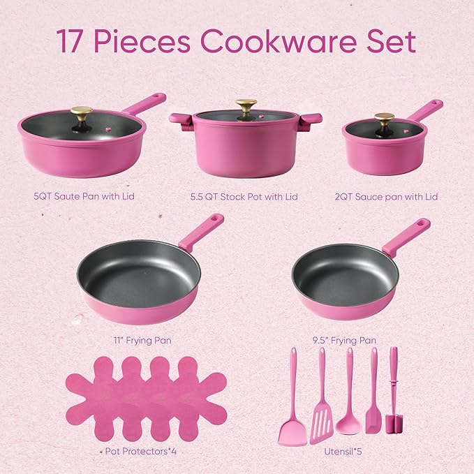 CAROTE Non Stick Pots and Pans Set, Cookware Sets Nonstick, Kitchen Cooking Set with Stay-Cool Handles,with Silicone Tools and Pot Protectors,16 Piece