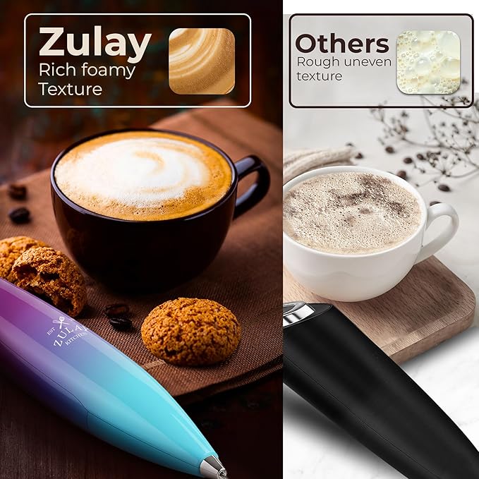 Zulay Kitchen Patented Tornado Triple Whisk Milk Frother with 4 Duracell Batteries – Handheld Foam Maker for Coffee, Lattes, Matcha & Hot Chocolate – Rich, Creamy Froth in Seconds - Borealis