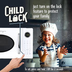 Nostalgia Retro 1000W Microwave Oven 1.1 Cu Ft Capacity – Child Safety Lock, 8 Auto-Cook Settings – Countertop Kitchen Appliance – White