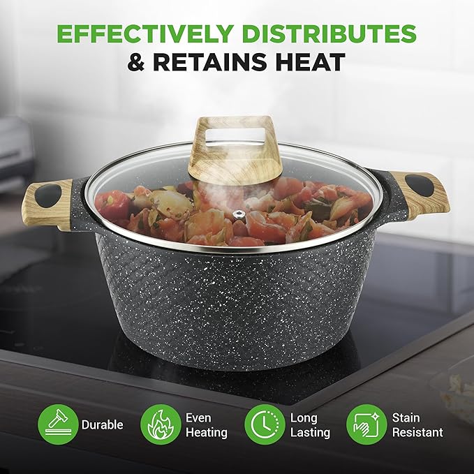 NutriChef 22-Piece Black Marble Non-Stick Cookware and Bakeware Set - Professional Home Kitchen Collection with Multi-Sized Pots, Pans, and Heat-Resistant Tools