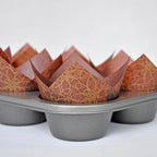 (JUMBO Large size) Brown Golden pattern Tulip Baking Cups 2-1/4"(Base diameter) x 3-3/4"(Wall height) Greaseproof paper Muffin liners, Case of 130 pcs