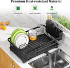 Kmiectse Dish Drying Rack - Space-Saving Small Dish Rack for Kitchen Counter, Rust-Resistant Kitchen Drying Rack, Compact Dish Drainer Organizer with Utensil Holder for Home Kitchen, Black