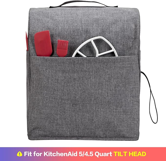 HOMEST Stand Mixer Dust Cover Compatible with KitchenAid 5/4.5 Quart Bowl Lift, Zipper Pocket for Various Kitchen Appliance Accessories, Grey (Patent Design)