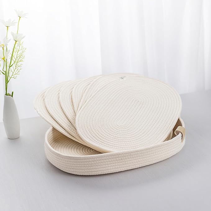 Placemats Set of 6 Oval – Woven Boho Farmhouse Table Mats for Dining Table for 6, Kitchen Decor, Washable and Handmade Rustic Table Accessories (Oval, Off White)
