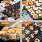 TeamFar 2 Pack Mini Muffin Pan, 24-Cup Non-Stick Carbon Steel Cupcake Tray Tin for Baking, Small Cup Cake Bakeware for Bite-Sized Cheesecake Tart Quiches, Even Baking & Effortless Release & Easy Clean