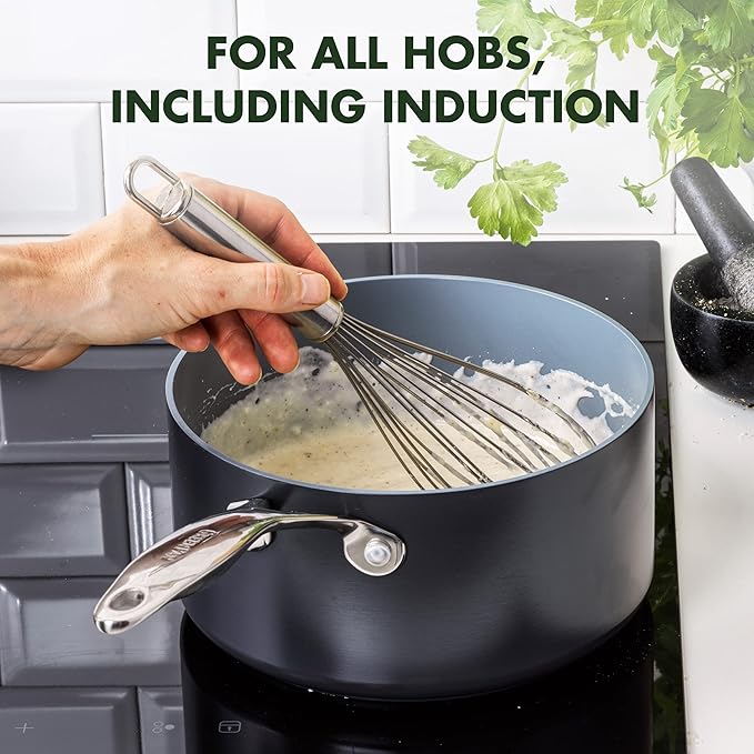 GreenPan Valencia Pro Ceramic Nonstick 1.66QT & 3.3QT Saucepan Pots with Lids Set, Hard Anodized PFAS-Free Cookware, Induction Ready & All Cooktops, Soup & Sauce, Dishwasher & Oven Safe to 600F, Gray