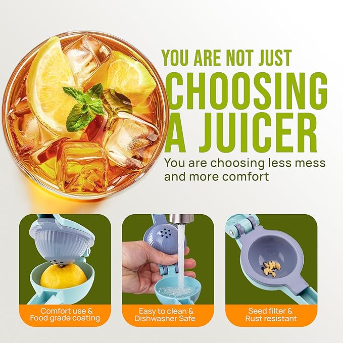 Zulay Kitchen Metal 2-in-1 Lemon Squeezer - Sturdy Max Extraction Hand Juicer Lemon Squeezer Gets Every Last Drop - Easy to Clean Manual Citrus Juicer - Easy-Use Lemon Juicer Squeezer - Blue/Purple