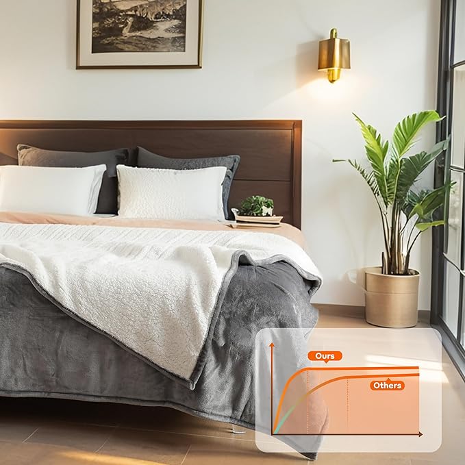 Electric Heated Blanket Queen Size - 84"x90", Soft Flannel Heating Blanket, 10 Heating Levels, 1-12 H Auto Shut Off, Dual Controllers, Breathable Warm and Washable for Bed, Light Grey
